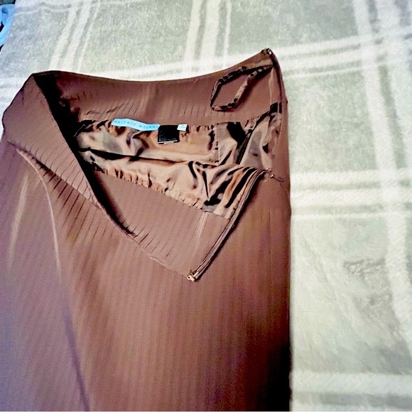 Antonio Melani brown bodycon sz 0 Double back slit mini skirt textured pinstripe - Picture 3 of 9